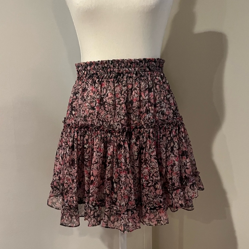 Misa Los Angeles Floral Pink and Black Mini Skirt